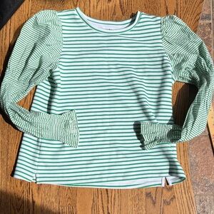 Addison Bay Palm Green & White Striped Long Sleeve Top with Puff Sleeves size L